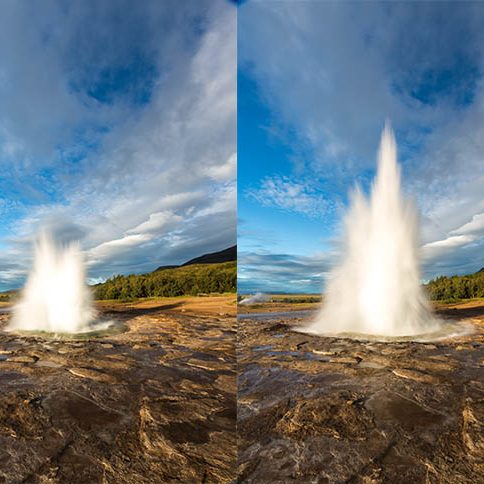 Geyser erupting in the stunning Golden Circle of Iceland, showcasing the natural beauty and geothermal activity of this iconic tourist route.